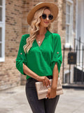 Ladies V-neck Hemming Daily Shirt 233SY53695-SN18 - SWEETKAMA