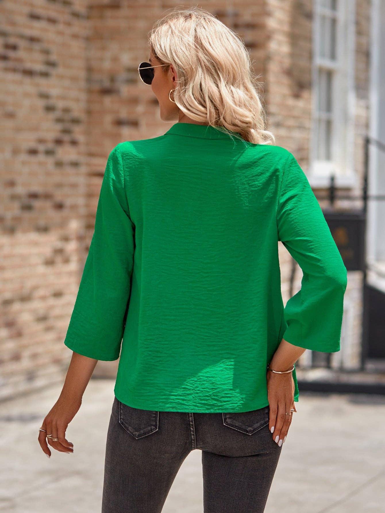 Ladies V-neck Hemming Daily Shirt 233SY53695-SN18 - SWEETKAMA