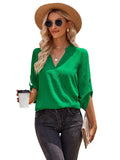 Ladies V-neck Hemming Daily Shirt 233SY53695-SN18 - SWEETKAMA