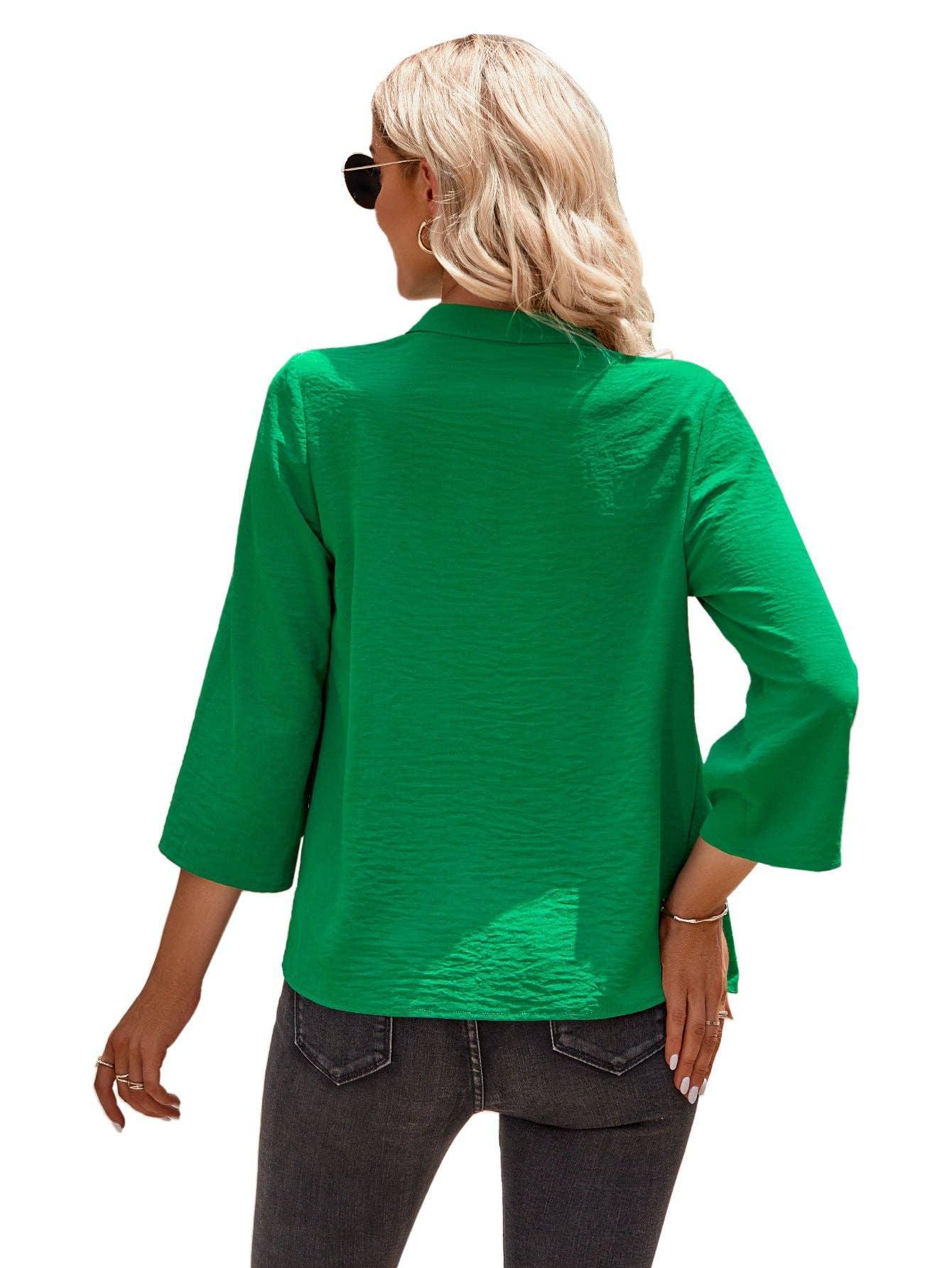 Ladies V-neck Hemming Daily Shirt 233SY53695-SN18 - SWEETKAMA
