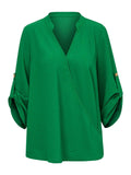 Ladies V-neck Hemming Daily Shirt 233SY53695-SN18 - SWEETKAMA