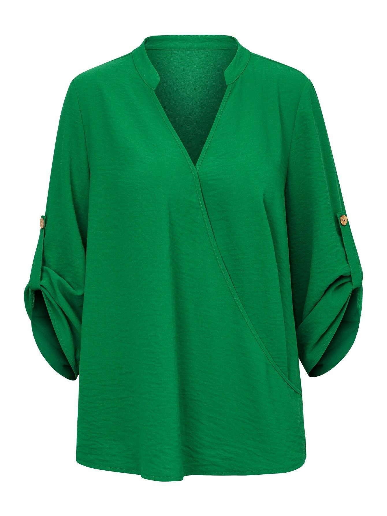 Ladies V-neck Hemming Daily Shirt 233SY53695-SN18 - SWEETKAMA