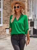Ladies V-neck Hemming Daily Shirt 233SY53695-SN18 - SWEETKAMA