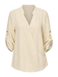 Ladies V-neck Hemming Daily Shirt 233SY53695-SN18 - SWEETKAMA