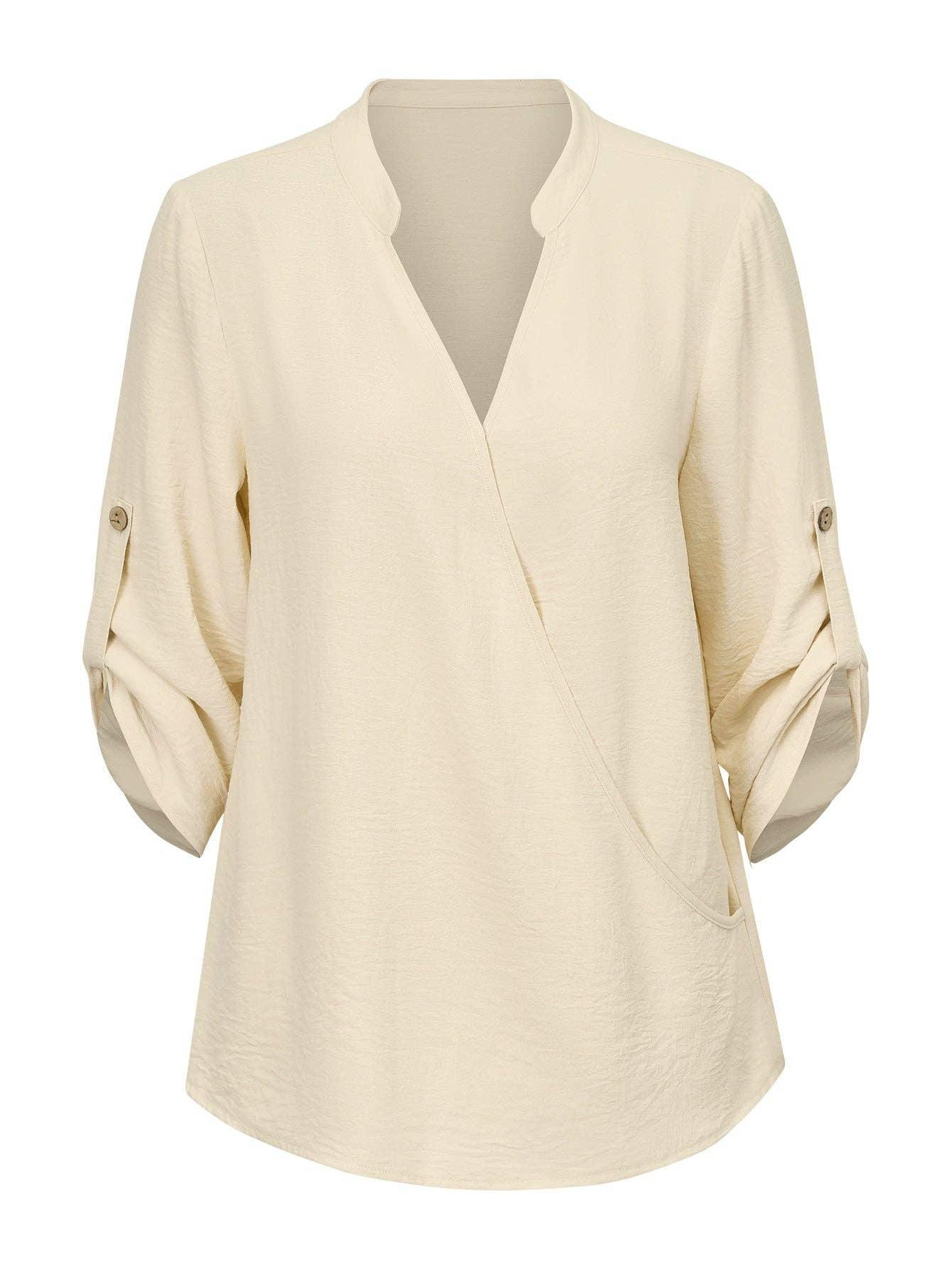 Ladies V-neck Hemming Daily Shirt 233SY53695-SN18 - SWEETKAMA