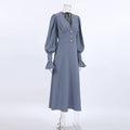 Ladies V-Neck Puff Sleeves Long Dress LYQ8489 - SWEETKAMA