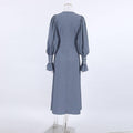 Ladies V-Neck Puff Sleeves Long Dress LYQ8489 - SWEETKAMA