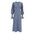 Ladies V-Neck Puff Sleeves Long Dress LYQ8489 - SWEETKAMA