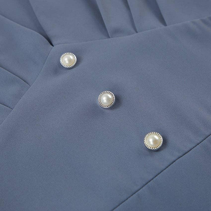 Ladies V-Neck Puff Sleeves Long Dress LYQ8489 - SWEETKAMA