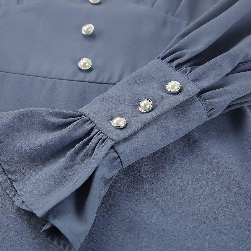 Ladies V-Neck Puff Sleeves Long Dress LYQ8489 - SWEETKAMA