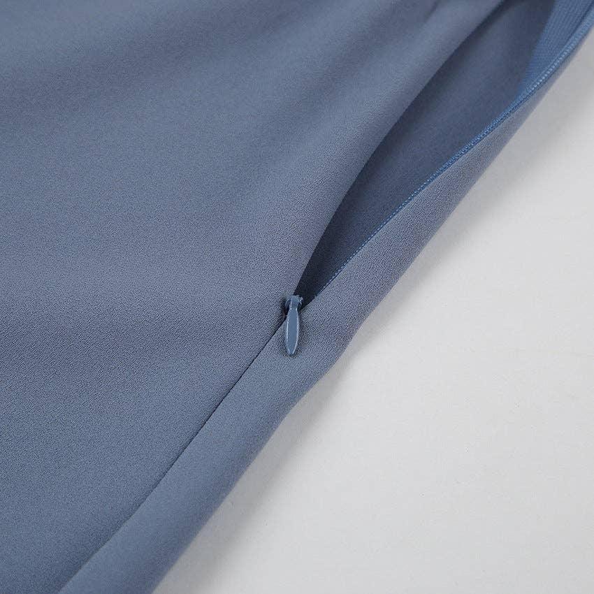 Ladies V-Neck Puff Sleeves Long Dress LYQ8489 - SWEETKAMA