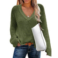 Ladies V-Neck Solid Loose Long Sleeves Sweater HC0159 - SWEETKAMA