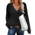 Ladies V-Neck Solid Loose Long Sleeves Sweater HC0159 - SWEETKAMA