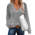 Ladies V-Neck Solid Loose Long Sleeves Sweater HC0159 - SWEETKAMA