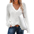 Ladies V-Neck Solid Loose Long Sleeves Sweater HC0159 - SWEETKAMA