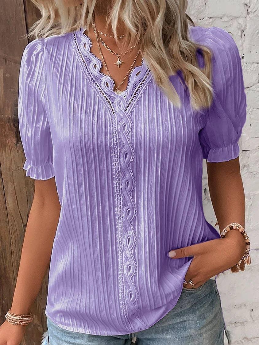 Ladies V-Neck Stripe and Twisty Shirt Top 2321# - SWEETKAMA
