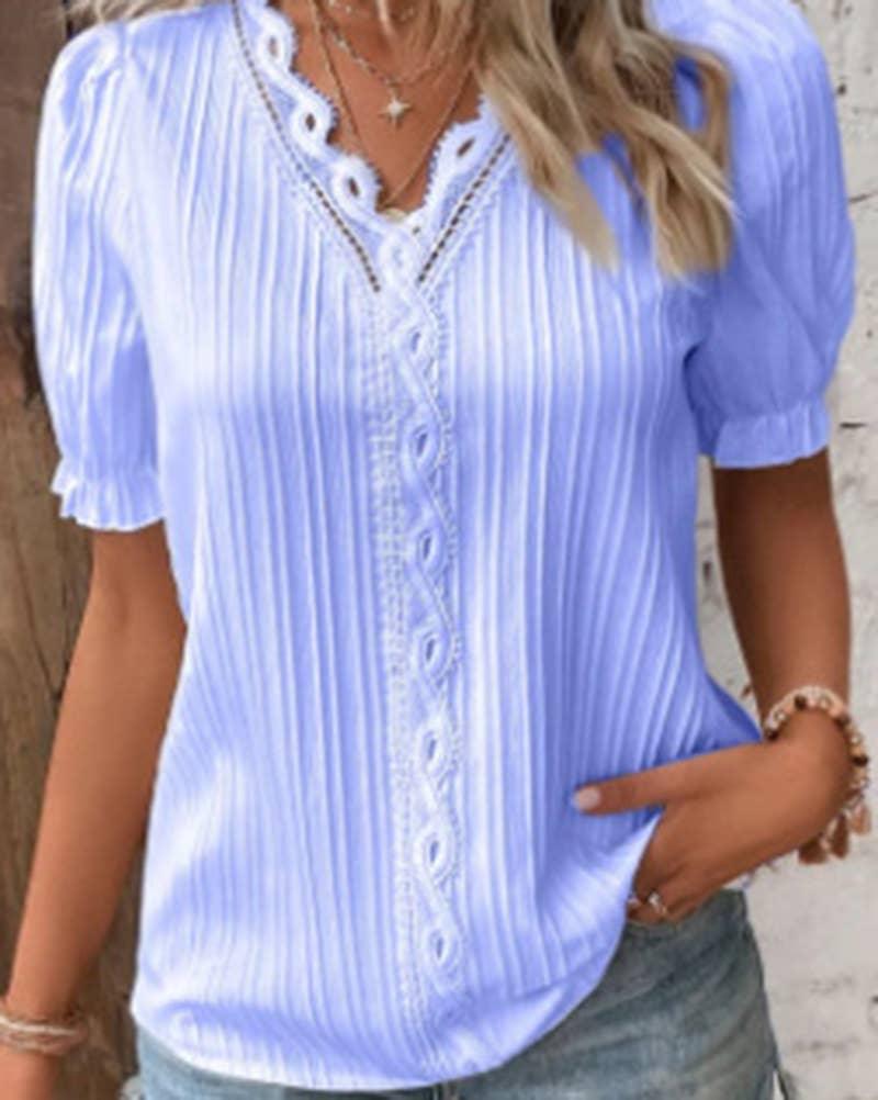 Ladies V-Neck Stripe and Twisty Shirt Top 2321# - SWEETKAMA