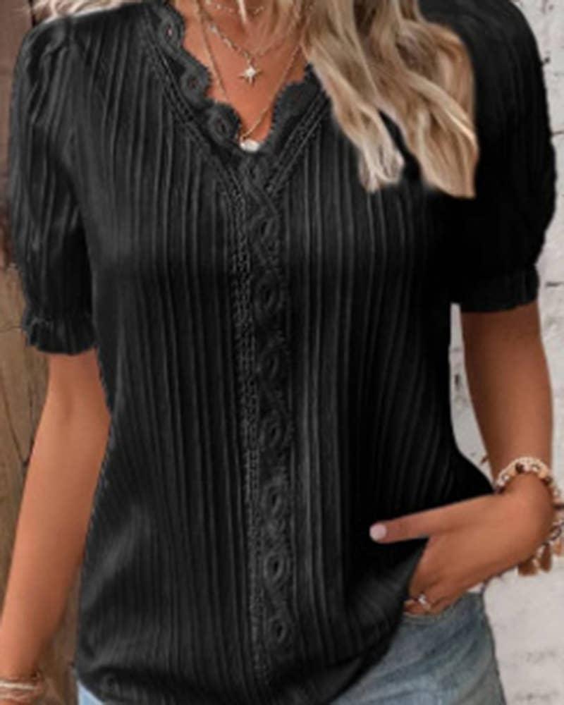 Ladies V-Neck Stripe and Twisty Shirt Top 2321# - SWEETKAMA