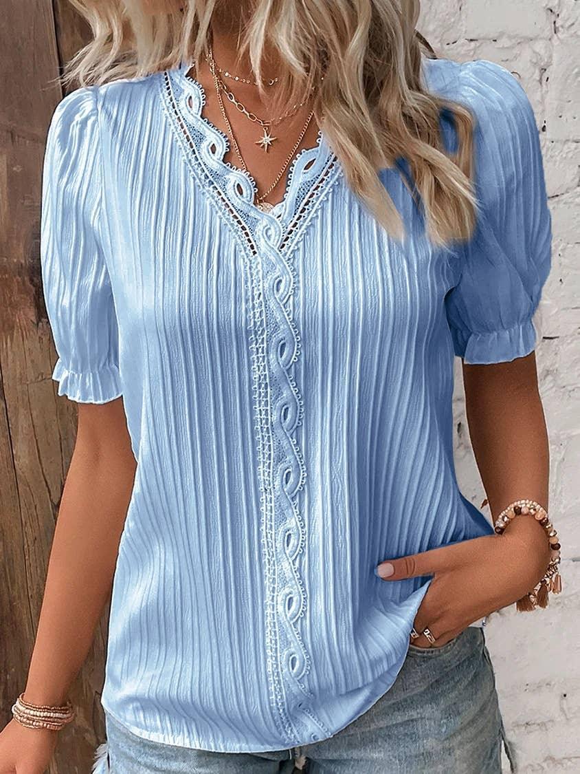 Ladies V-Neck Stripe and Twisty Shirt Top 2321# - SWEETKAMA
