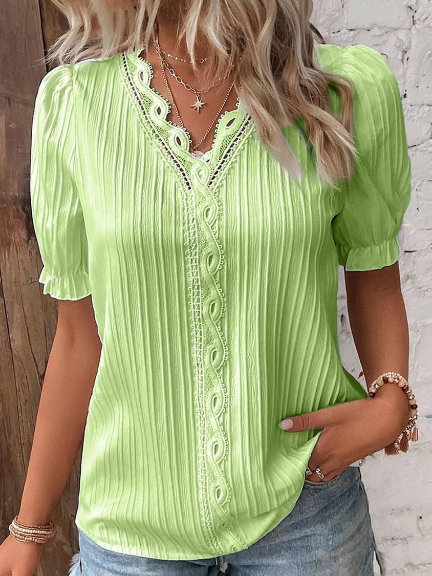 Ladies V-Neck Stripe and Twisty Shirt Top 2321# - SWEETKAMA