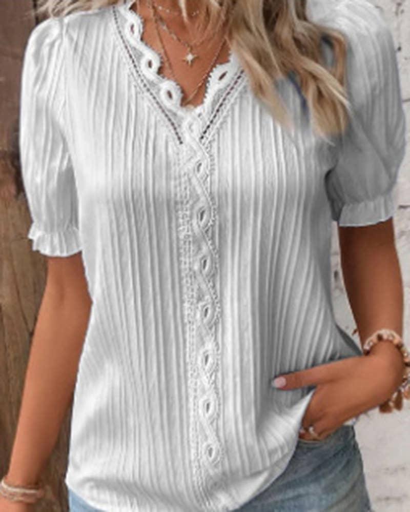 Ladies V-Neck Stripe and Twisty Shirt Top 2321# - SWEETKAMA