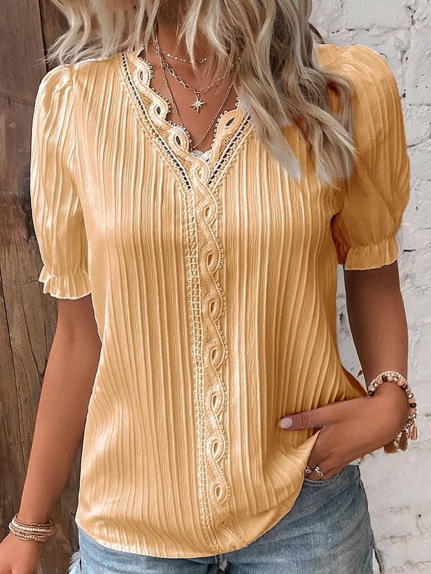 Ladies V-Neck Stripe and Twisty Shirt Top 2321# - SWEETKAMA