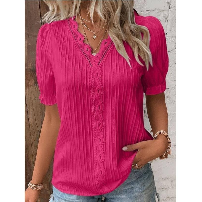 Ladies V-Neck Stripe and Twisty Shirt Top 2321# - SWEETKAMA