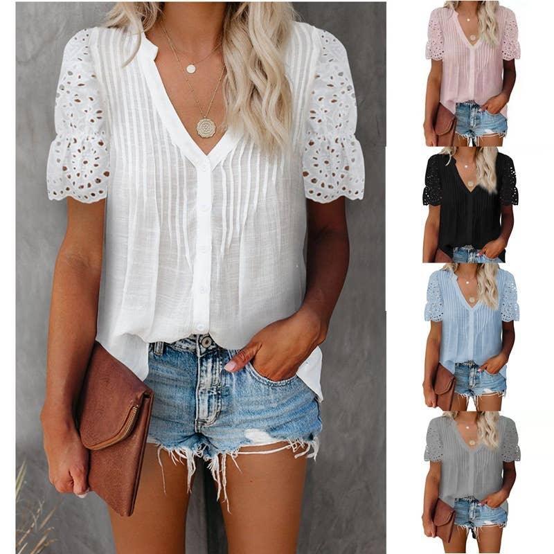 Ladies V-Neck Stripe and Twisty Top 2328# - SWEETKAMA