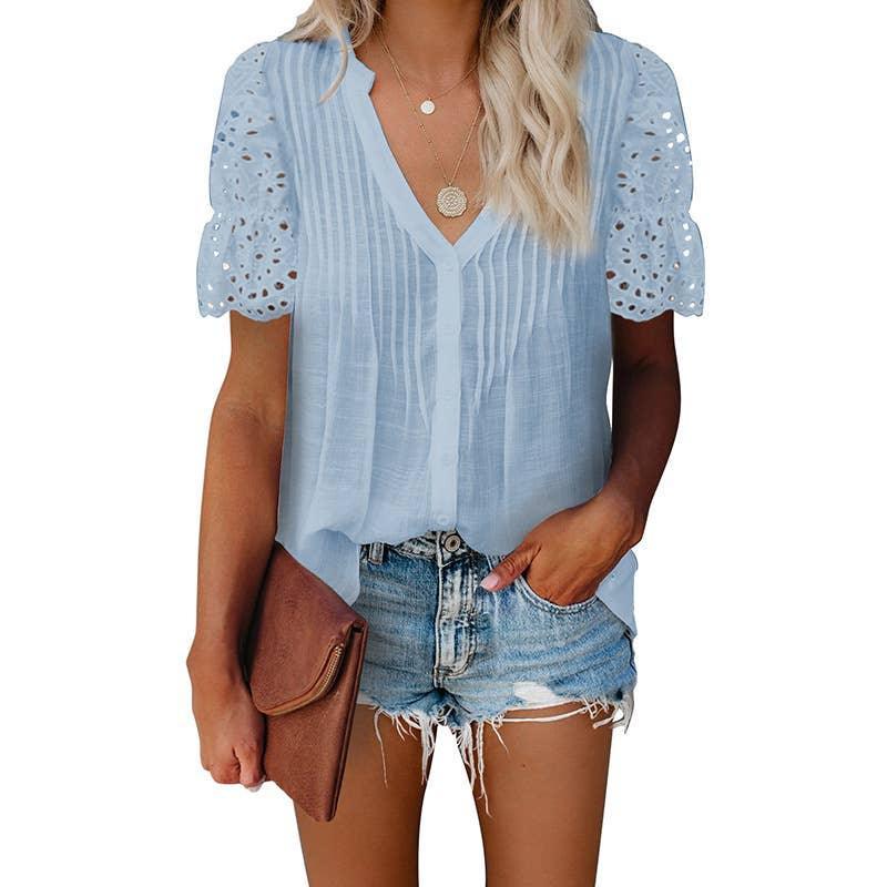 Ladies V-Neck Stripe and Twisty Top 2328# - SWEETKAMA