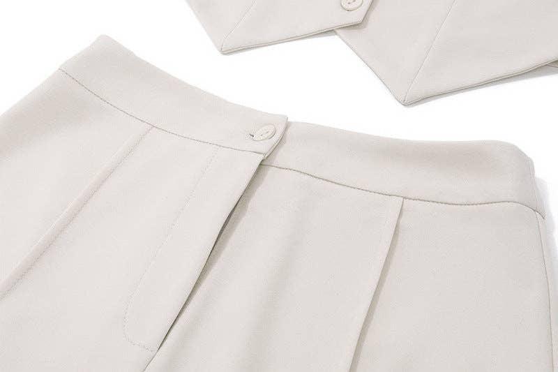 Ladies V-Neck Vest A-line Short Skirt Suit S48H4524 - SWEETKAMA