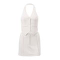 Ladies V-Neck Vest A-line Short Skirt Suit S48H4524 - SWEETKAMA