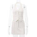Ladies V-Neck Vest A-line Short Skirt Suit S48H4524 - SWEETKAMA