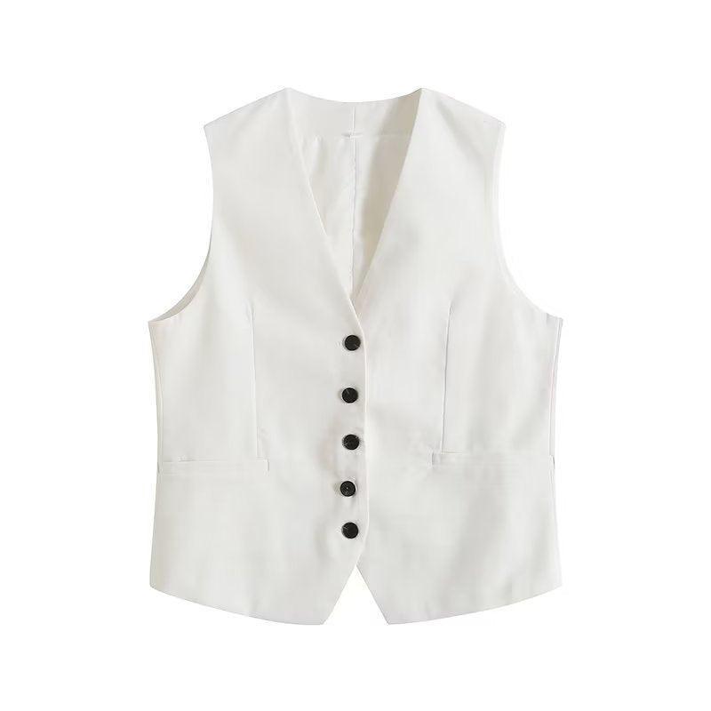 Ladies V-Neck Vest And Wide Leg Shorts Set K27788 - SWEETKAMA