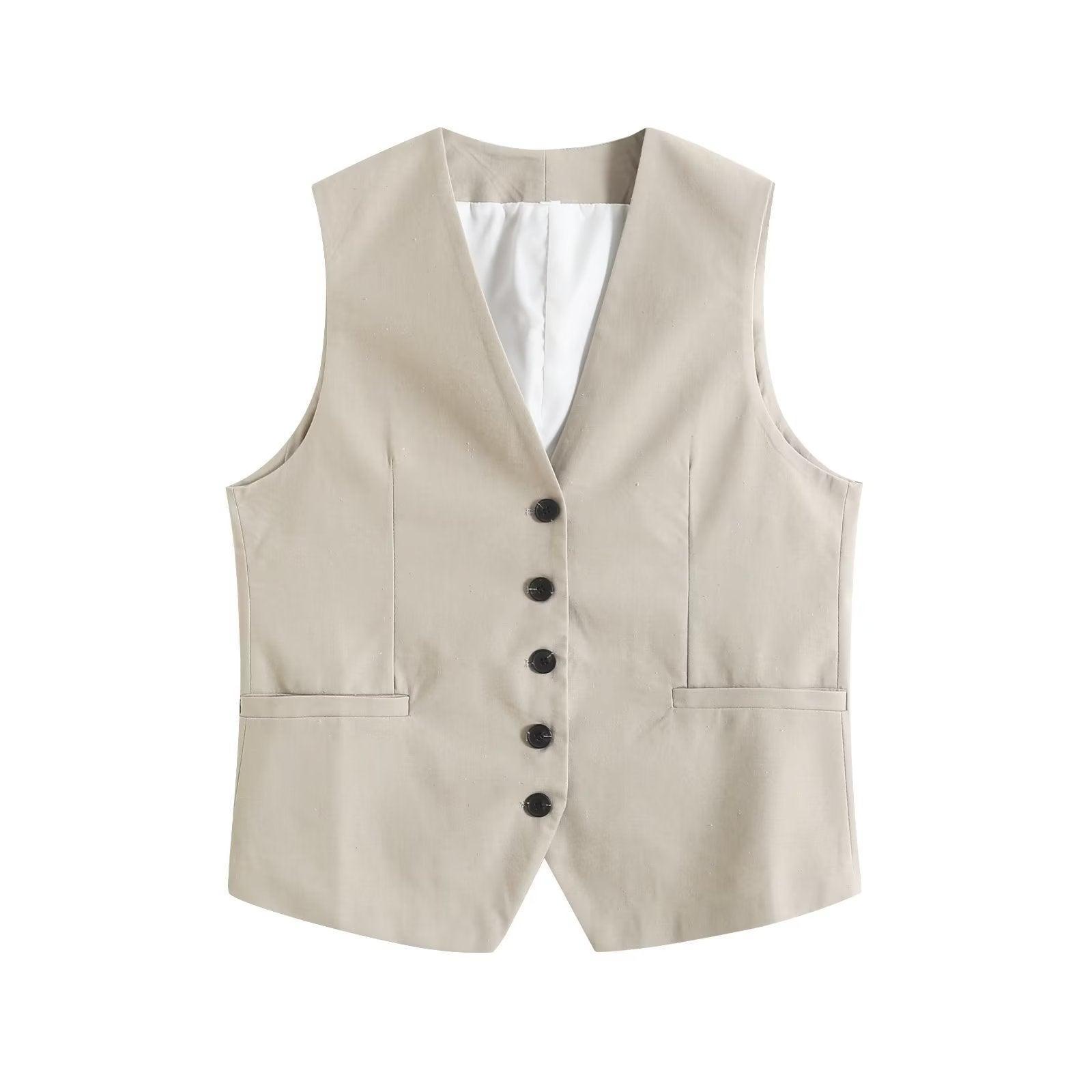 Ladies V-Neck Vest And Wide Leg Shorts Set K27788 - SWEETKAMA
