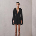 Ladies V-Neckl Long Sleeves Mini Dress LYQ10806H - SWEETKAMA