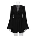 Ladies V-Neckl Long Sleeves Mini Dress LYQ10806H - SWEETKAMA