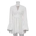 Ladies V-Neckl Long Sleeves Mini Dress LYQ10806H - SWEETKAMA