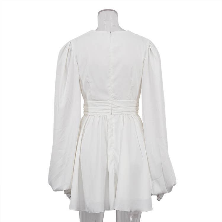 Ladies V-Neckl Long Sleeves Mini Dress LYQ10806H - SWEETKAMA