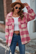 Ladies Velvet Plaid Lapel Button Down Pockets Shirt 6619 - SWEETKAMA