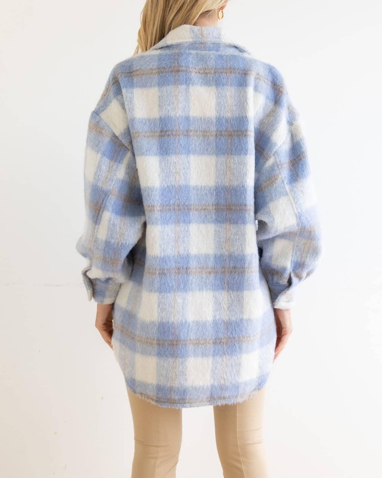 Ladies Velvet Plaid Lapel Button Down Pockets Shirt 6619 - SWEETKAMA