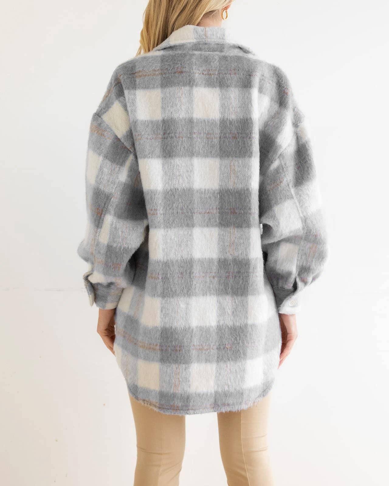 Ladies Velvet Plaid Lapel Button Down Pockets Shirt 6619 - SWEETKAMA