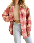 Ladies Velvet Plaid Lapel Button Down Pockets Shirt 6619 - SWEETKAMA