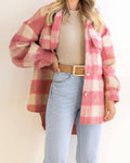 Ladies Velvet Plaid Lapel Button Down Pockets Shirt 6619 - SWEETKAMA