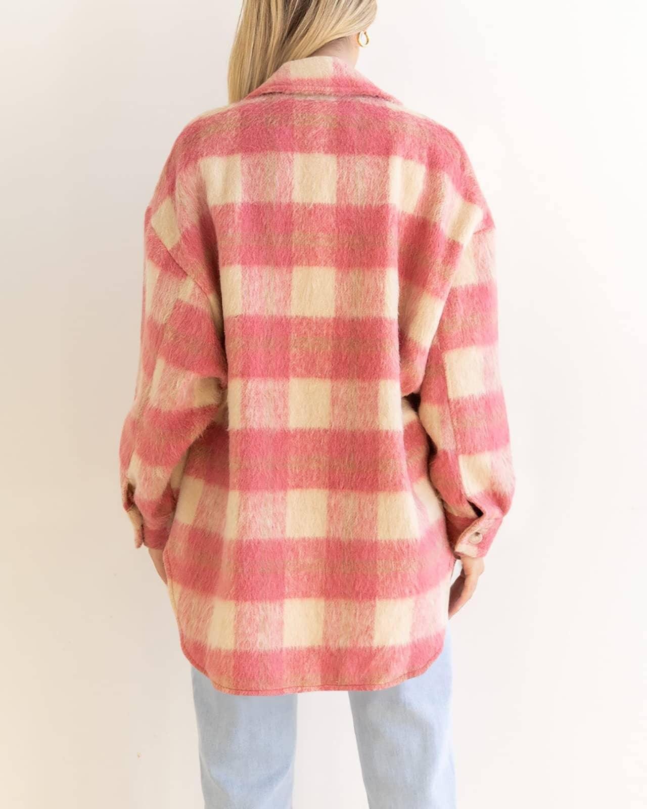 Ladies Velvet Plaid Lapel Button Down Pockets Shirt 6619 - SWEETKAMA