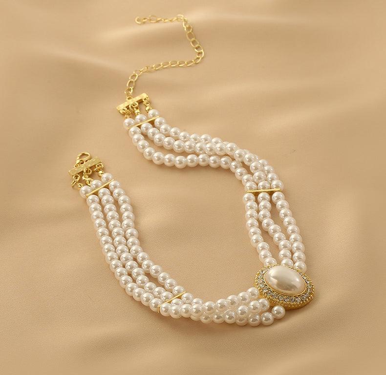 Ladies Vintage Three Layer Faux Beads Choker Necklace SKAJ027 - SWEETKAMA