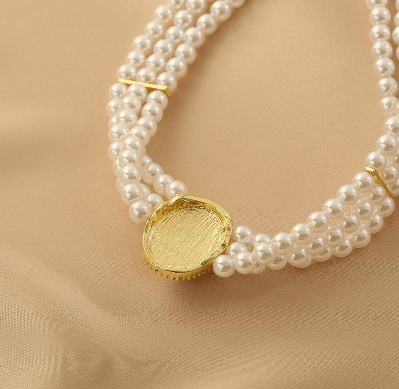 Ladies Vintage Three Layer Faux Beads Choker Necklace SKAJ027 - SWEETKAMA