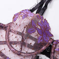 Ladies Violet Embroidery Lingerie Set with Garter Belt 2009 - SWEETKAMA