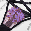 Ladies Violet Embroidery Lingerie Set with Garter Belt 2009 - SWEETKAMA