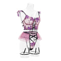Ladies Violet Embroidery Lingerie Set with Garter Belt 2009 - SWEETKAMA
