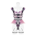 Ladies Violet Embroidery Lingerie Set with Garter Belt 2009 - SWEETKAMA